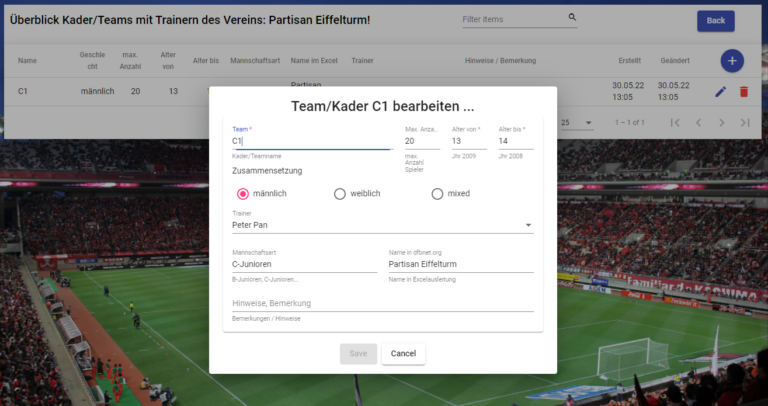 Fußball Kader festlegen