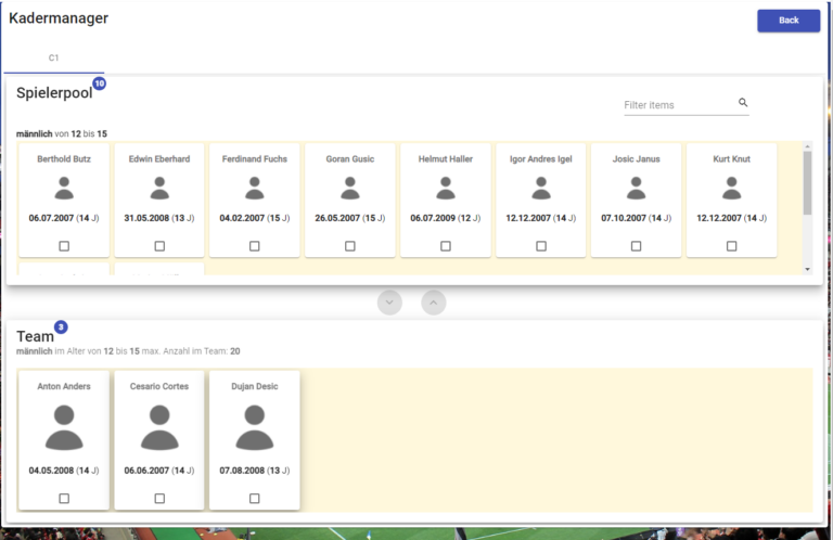 Fußball Team auswählen